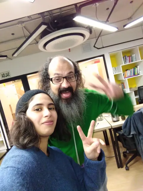 Gabriela and one of the Laboratoria coaches posing together in the workspace.